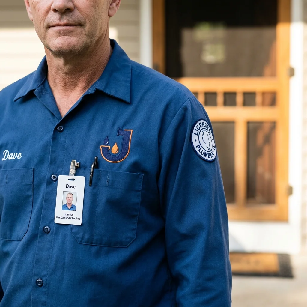 Licensed plumber showing ID badge in Palmer Lake, CO