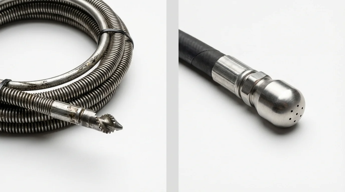 Drain snake cable and hydro jetting nozzle used for drain cleaning in Palmer Lake, CO