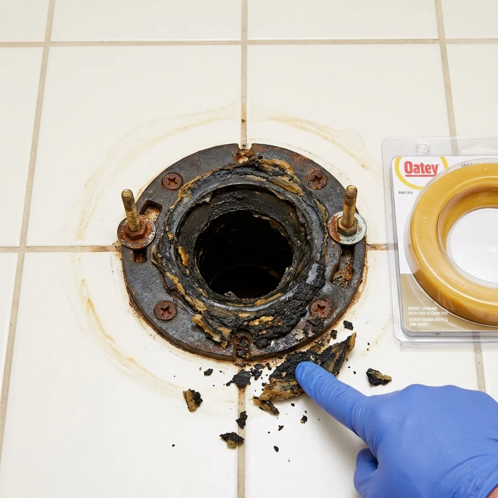 Failed wax ring showing water seepage at the base of a toilet in a Palmer Lake, CO home